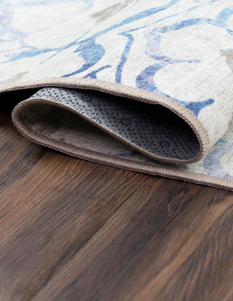 Tapete Alfombra Decorativo Lavable Leilani Damasco Beige Azul - Fine Art Tj