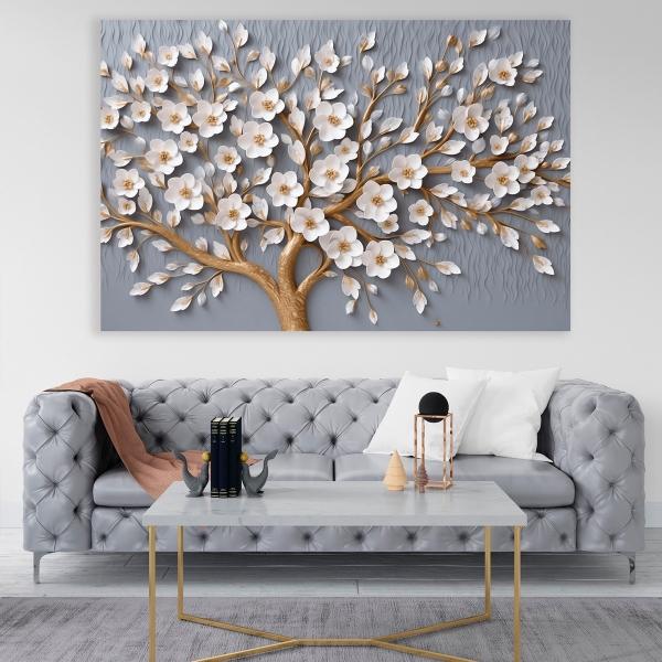 Cuadro Arbol Flores Canvas Artistico Hd Sala Elegante 110x70