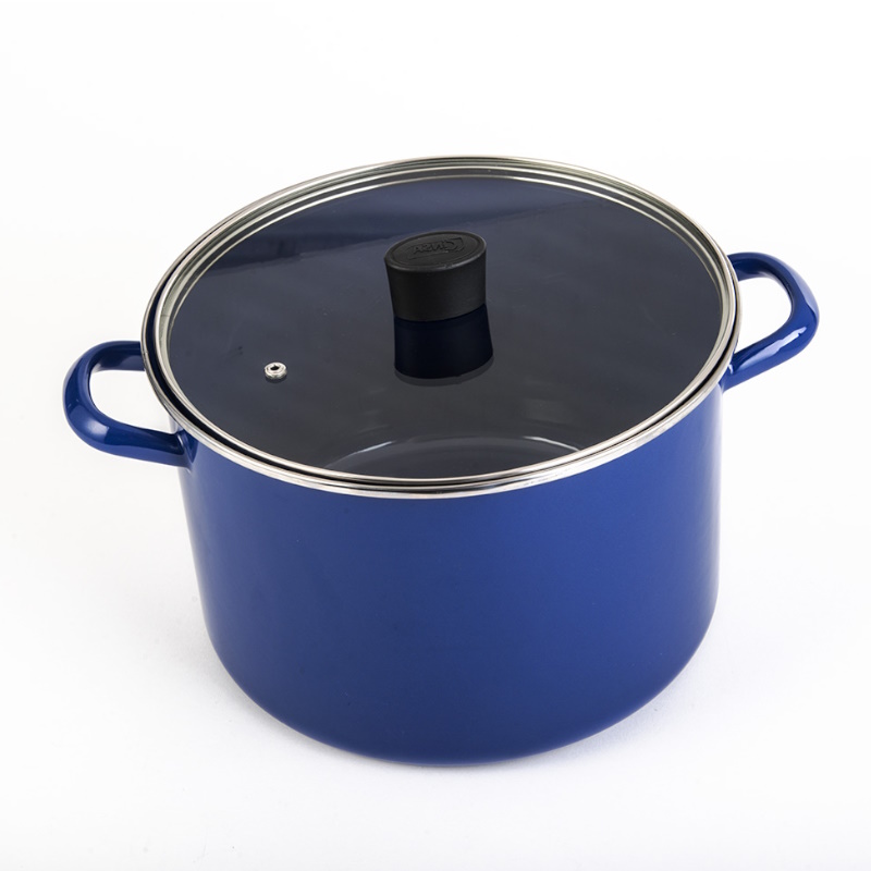 Olla Recta 26 cm Peltre con Tapa Vidrio Azul Inducción Cinsa