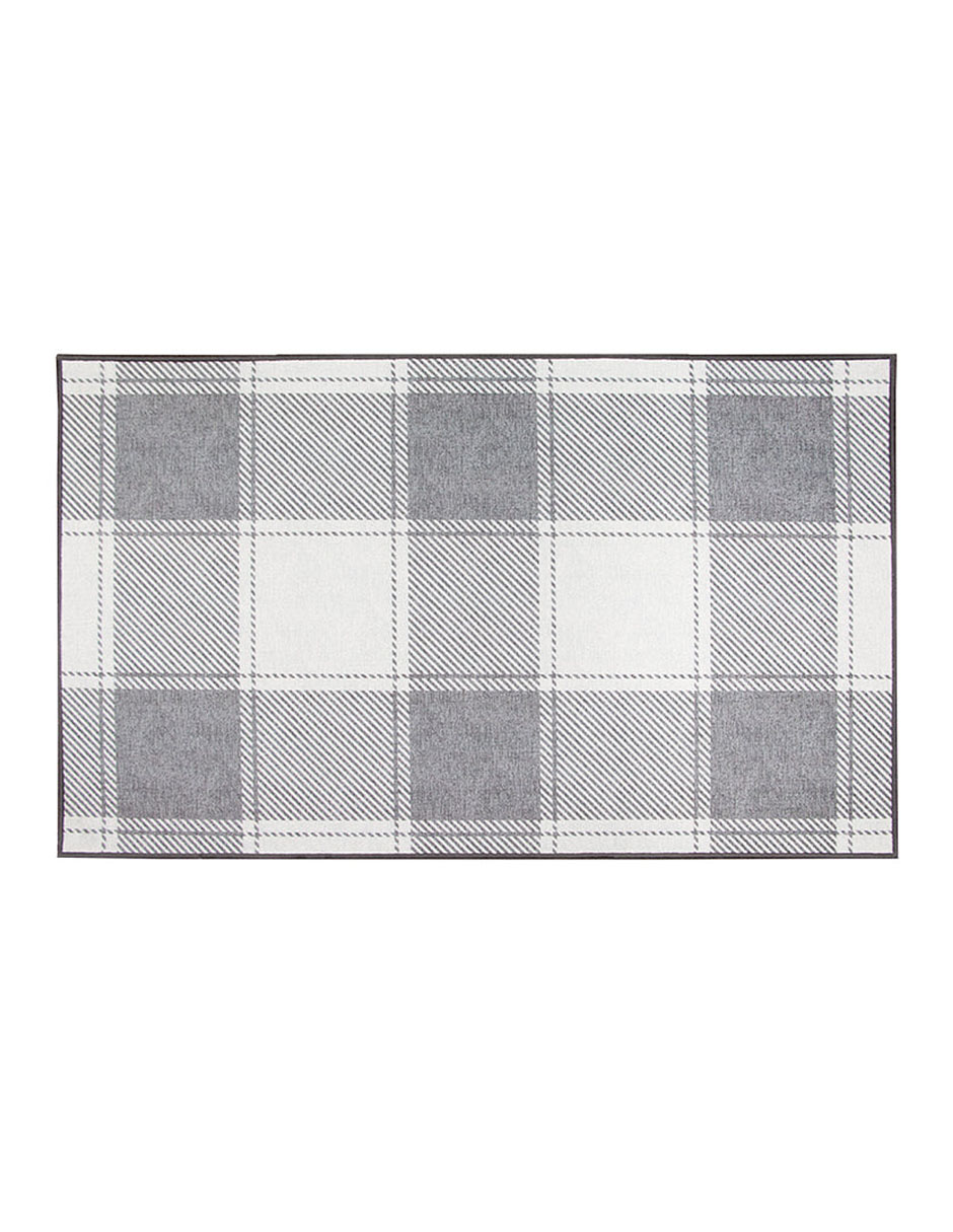 Tapete Alfombra Decorativo Lavable Cuadros Escoceses Gris y Blanco - Fine Art Tj