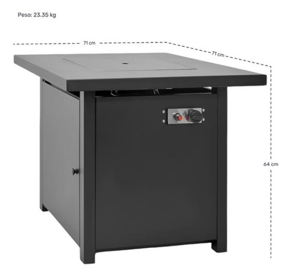 Hoguera Fogata Mesa Calentador Gas Propano 71x71 C/ Cristal.