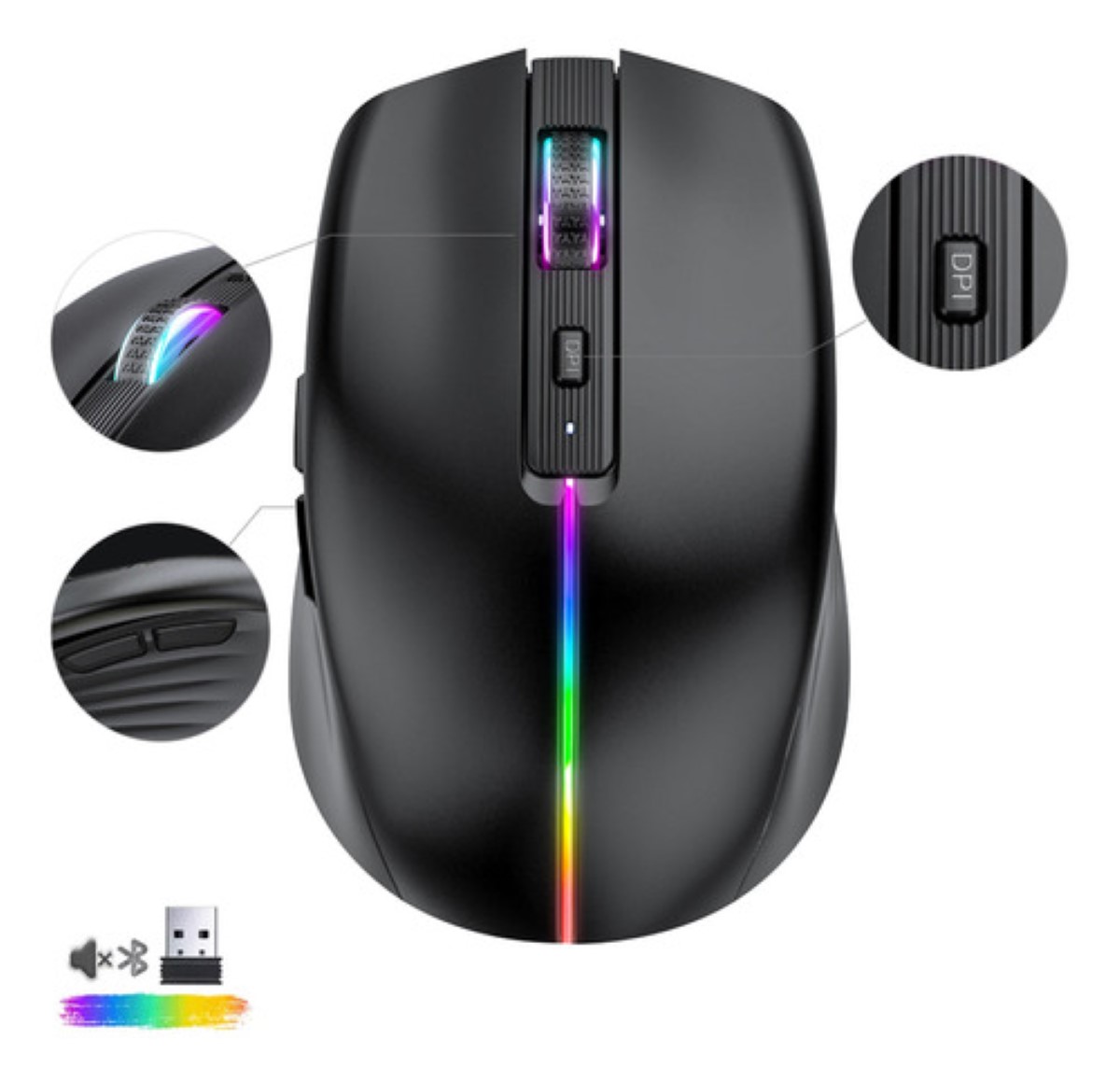 Mouse Inalámbrico Bluetooth Recargable Ergonomía 2.4g 3modos negro 