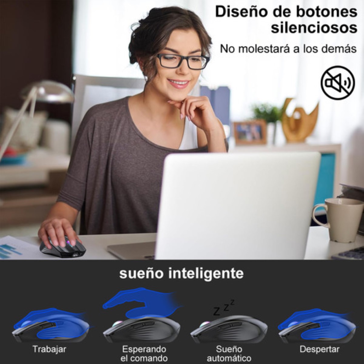 Mouse Inalámbrico Bluetooth Recargable Ergonomía 2.4g 3modos negro 
