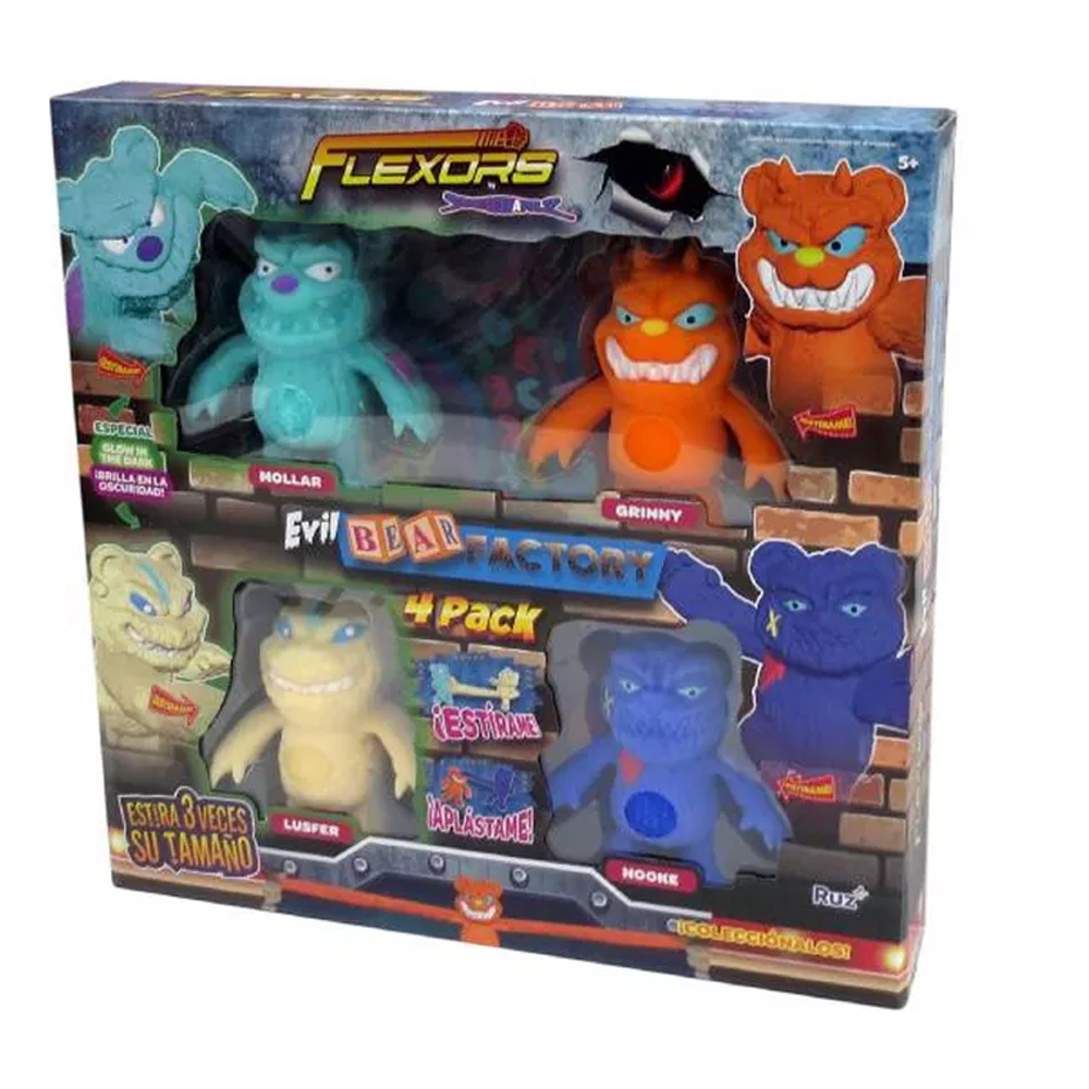 Figuras Estirables Evil Bear Factory Flexors Set 4pz