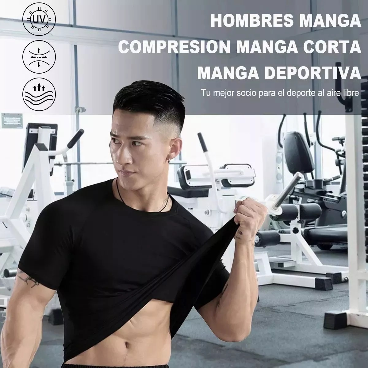 2pcs Playera Licras Deportivas Hombre Compresion Gym Azul Gris