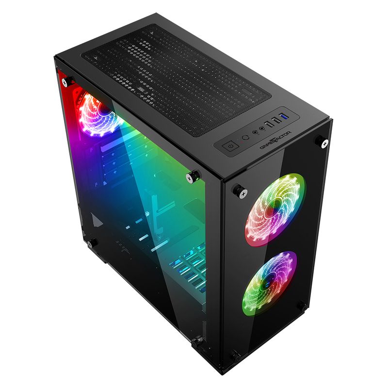 Gabinete  Game Factor Micro ATX, 3 Vent 120MM RGB, Cristal S/FTE CSG550