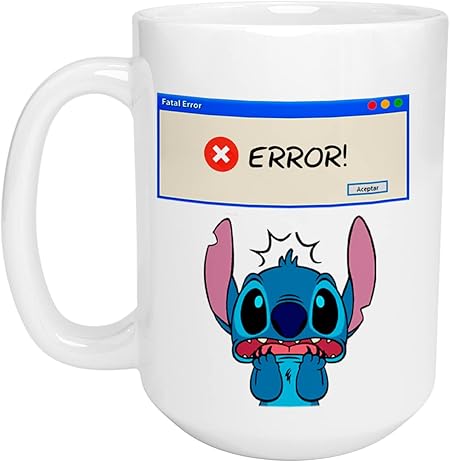  Taza Stitch espere cargando nivel de paciencia, error | Frase meme | Taza grande | Cerámica Blanca 15 oz | Para Café o té