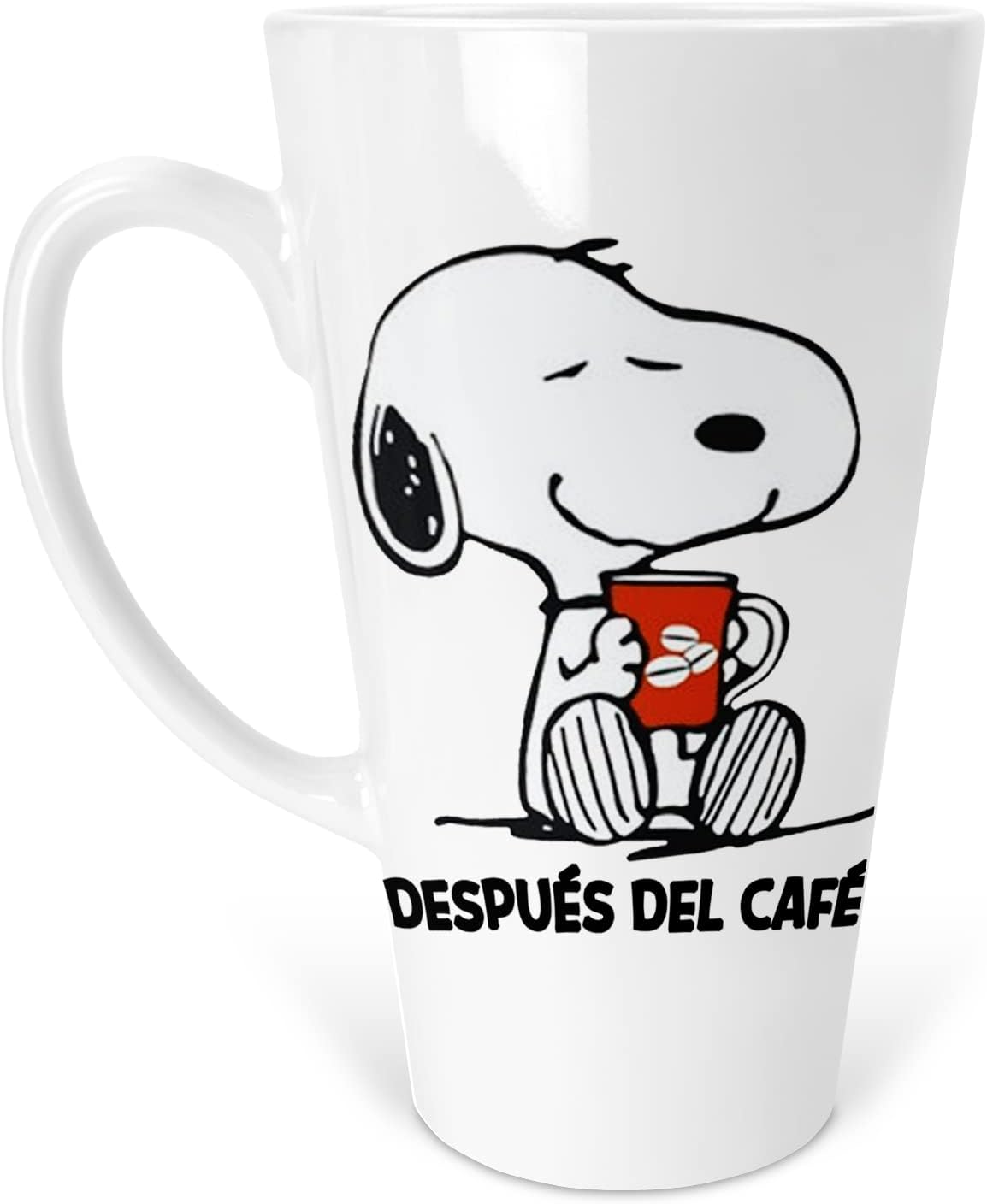 Taza Cónica Snoopy Con café - Sin Café | Capacidad 500 Ml | Frase Meme divertida
