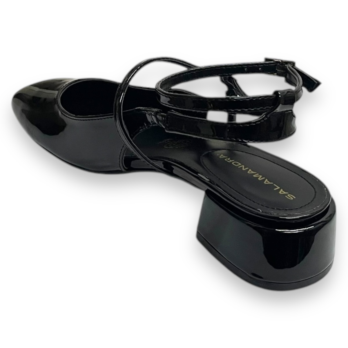 Zapatillas Negras Mujer de tacón bajo Charol Salamandra 