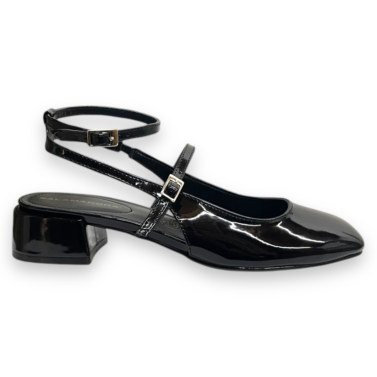 Zapatillas Negras Mujer de tacón bajo Charol Salamandra 
