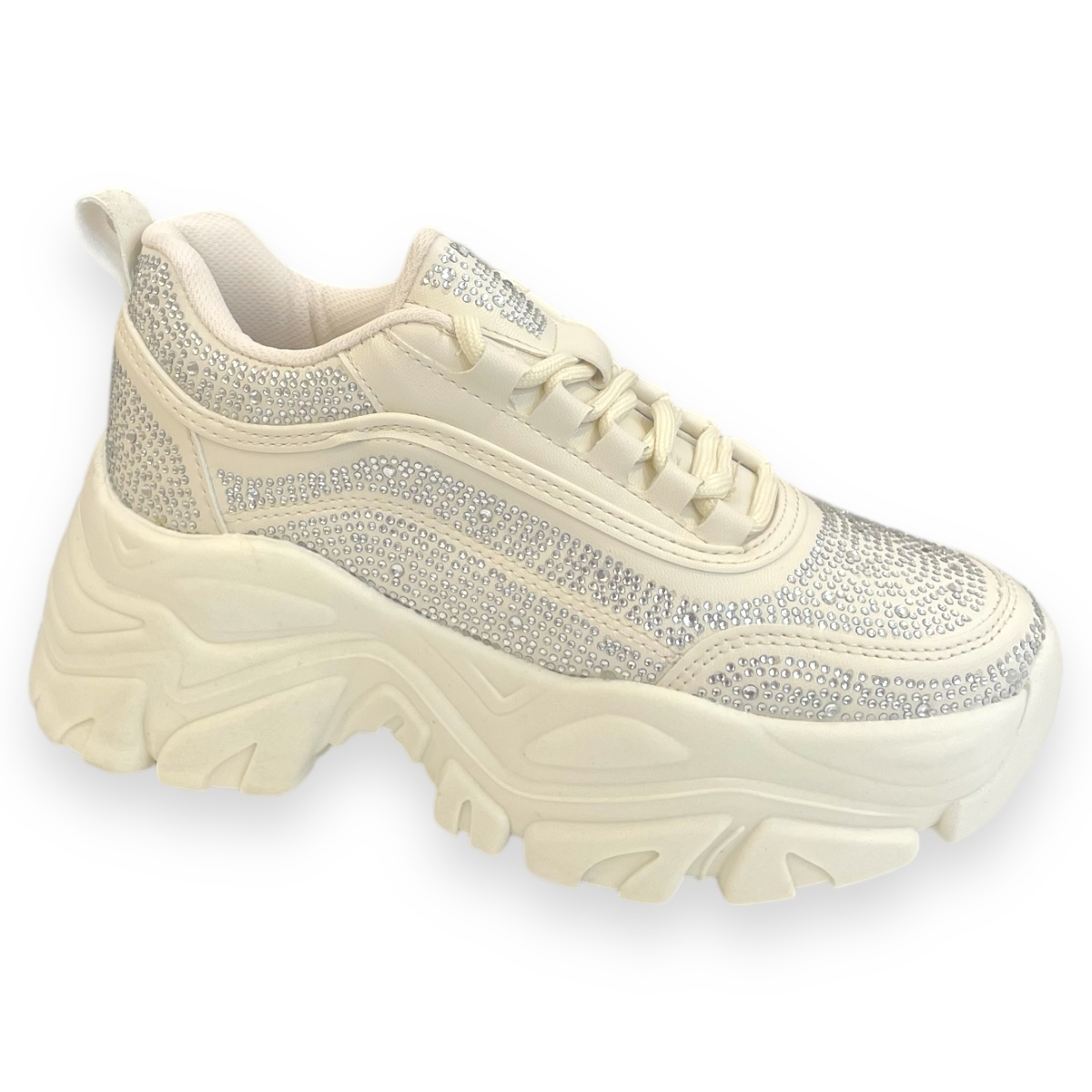 Tenis Beige con plataforma para Novia con Brillos 