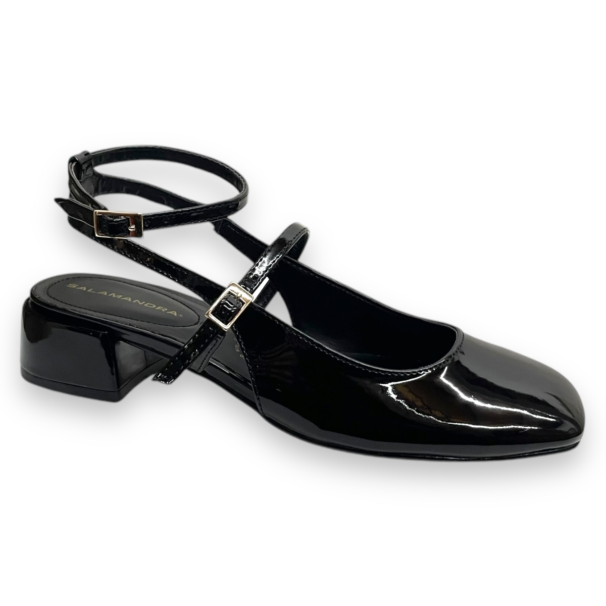 Zapatillas Negras Mujer de tacón bajo Charol Salamandra 