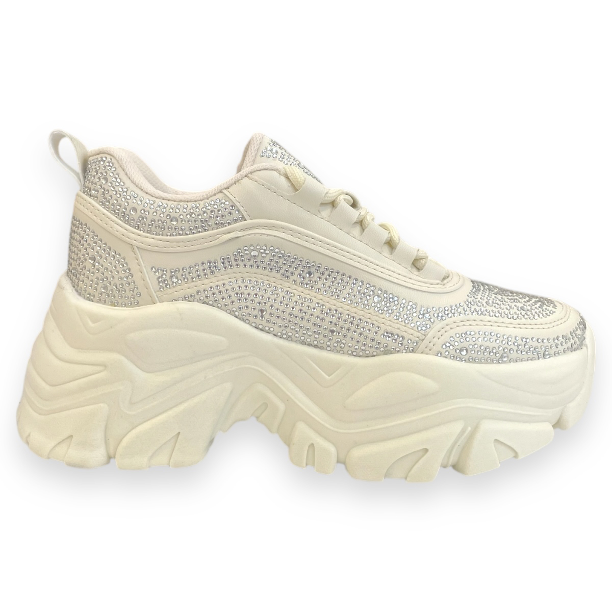 Tenis Beige con plataforma para Novia con Brillos 