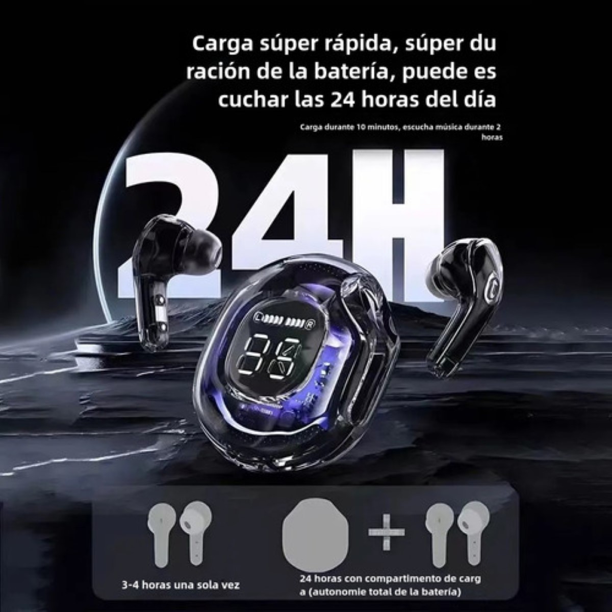 Audifonos Inalámbricos Pantalla Digital Reducción Ruido Ipx4 negro