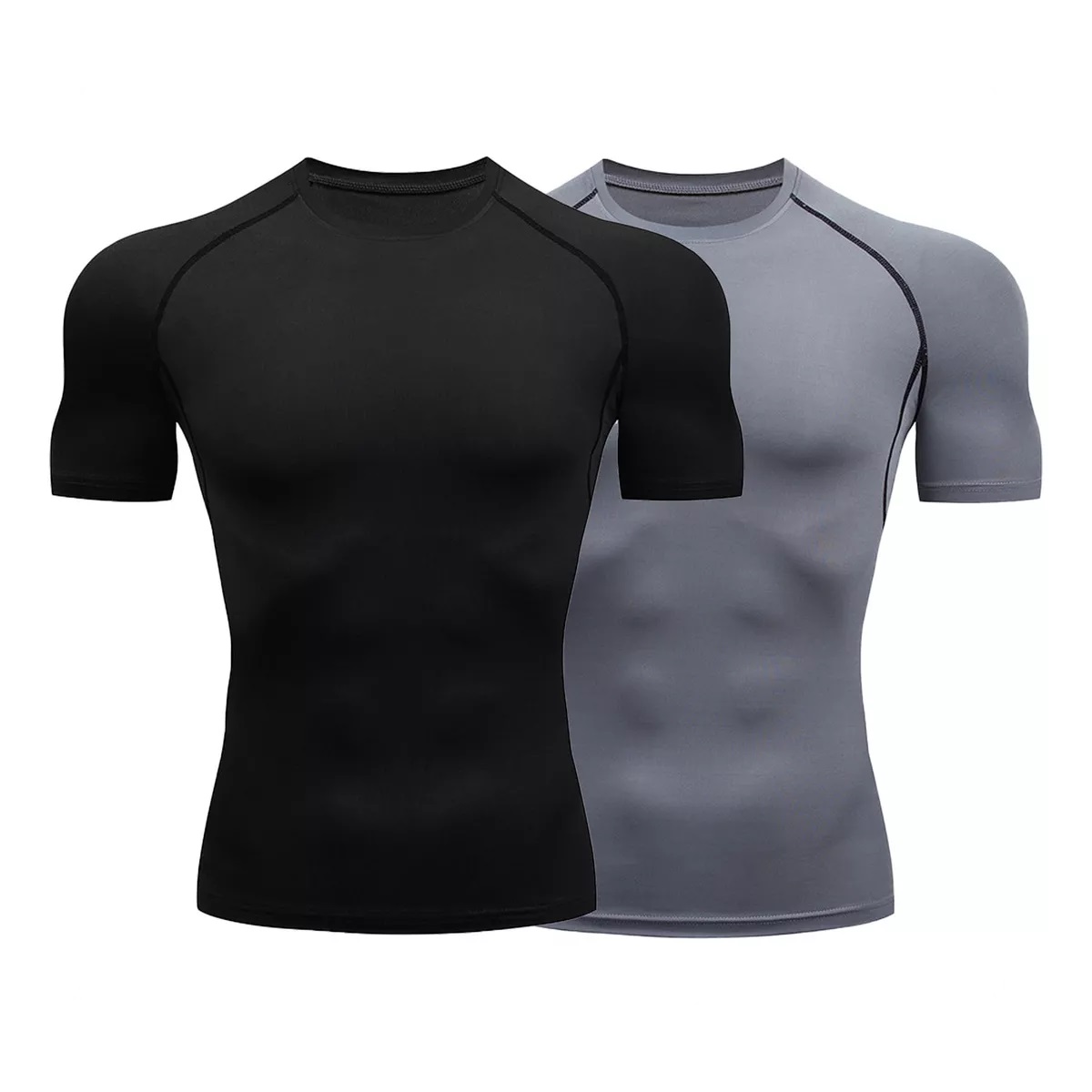 2pcs Playera Licras Deportivas Hombre Compresion Gym Negro + Gris Talla G
