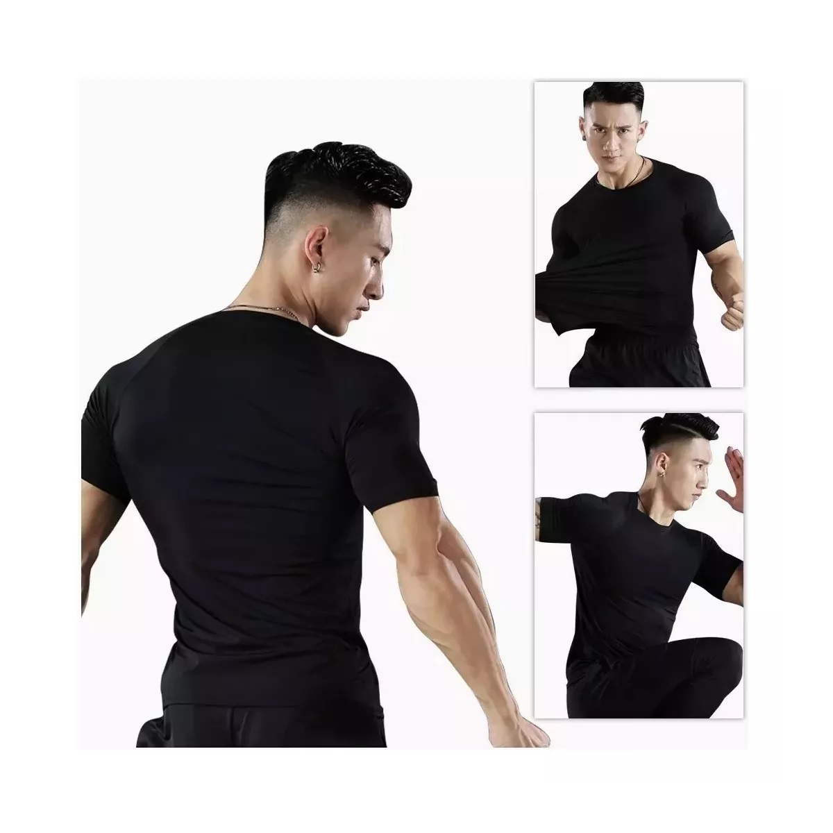 2pcs Playera Licras Deportivas Hombre Compresion Gym Negro + Blanco Talla  G