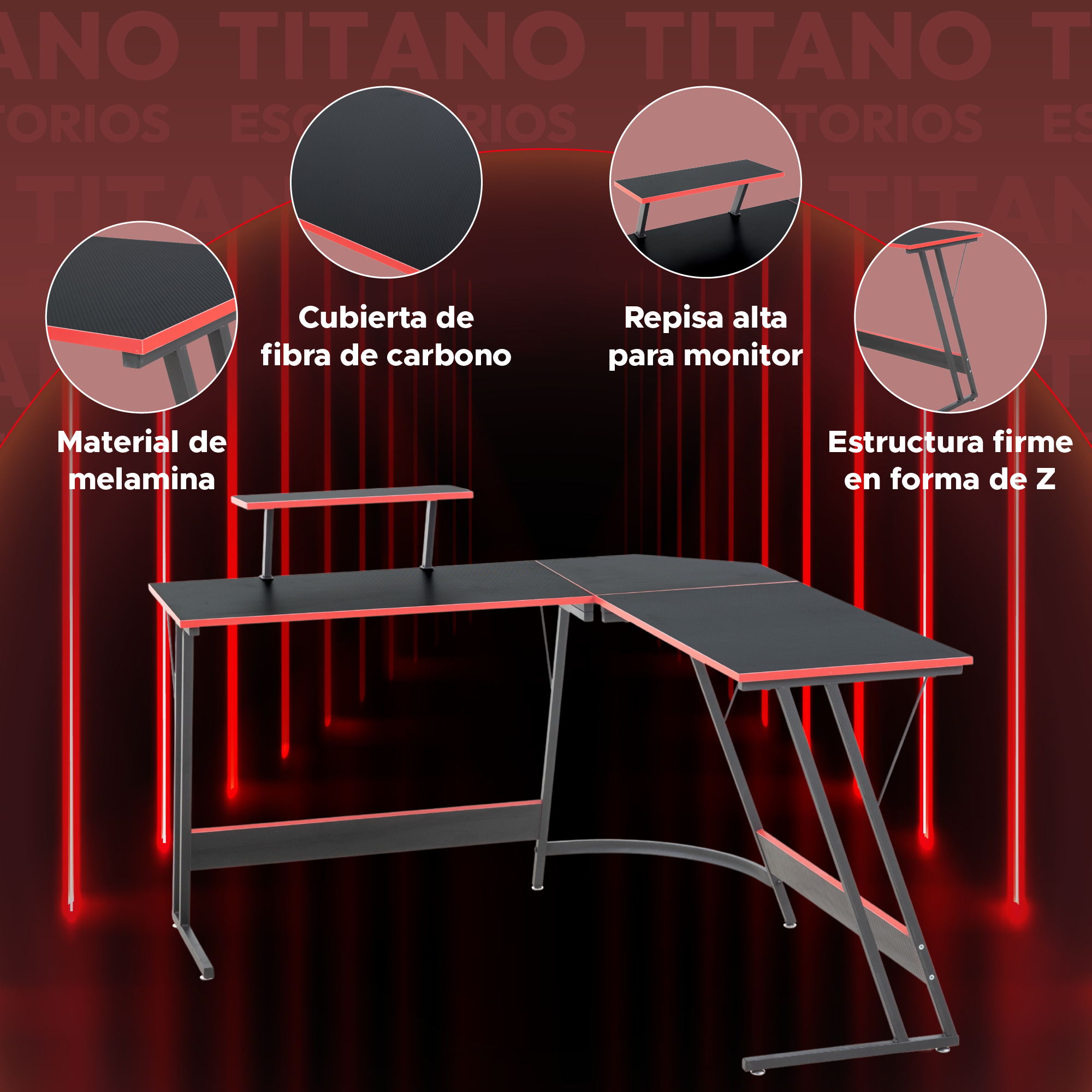 Escritorio Gamer En Forma De L Titano Nova Color Negro