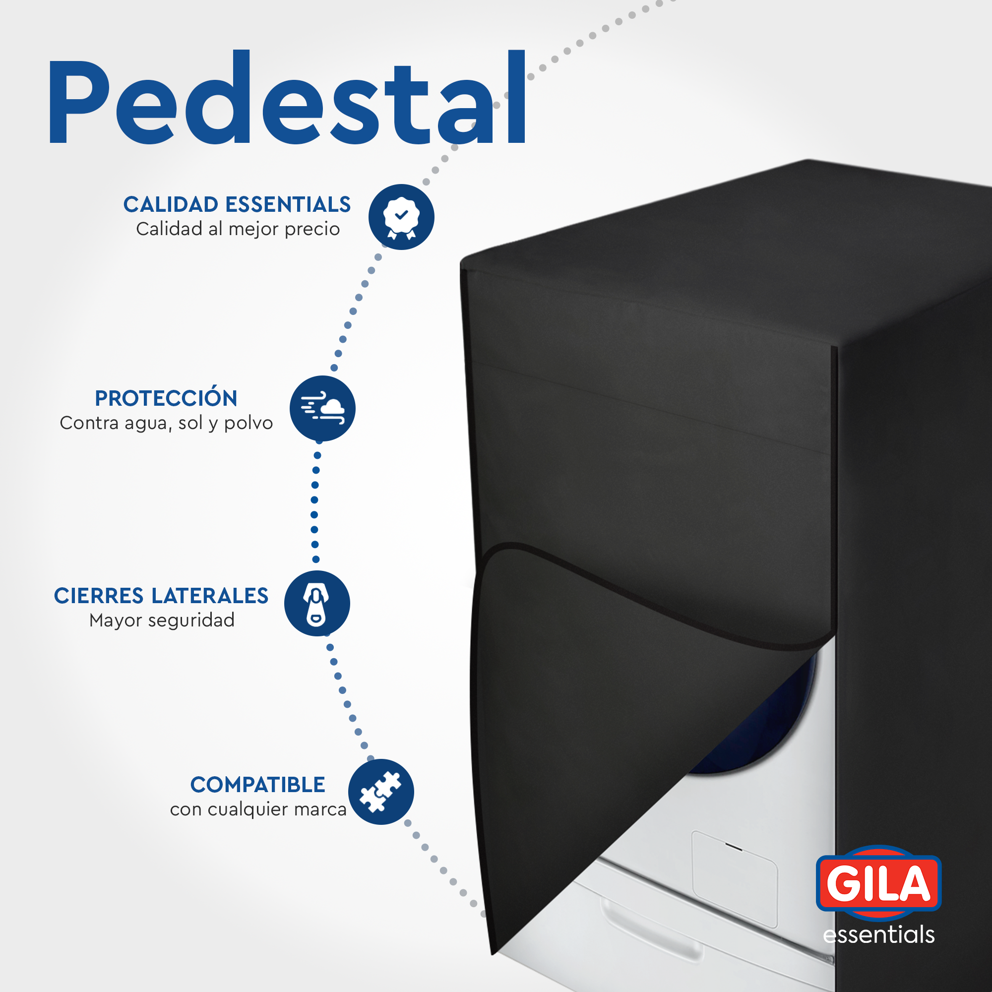 Funda Para Lavadora/Secadora de Carga Frontal con Pedestal Black GILA Essentials (Protector impermeable)