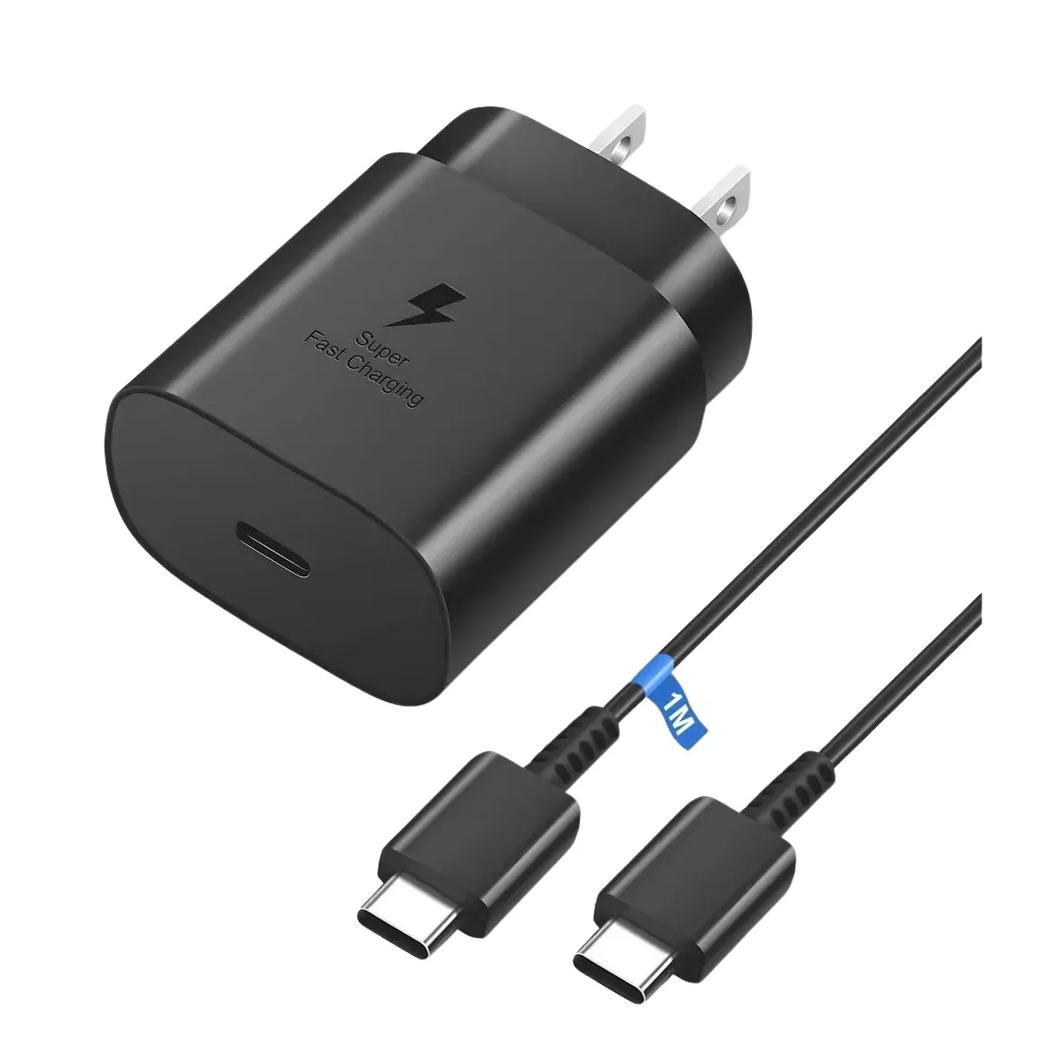 Cargador Rápido Tipo C 25W Negro con Cable Compatible con Samsung