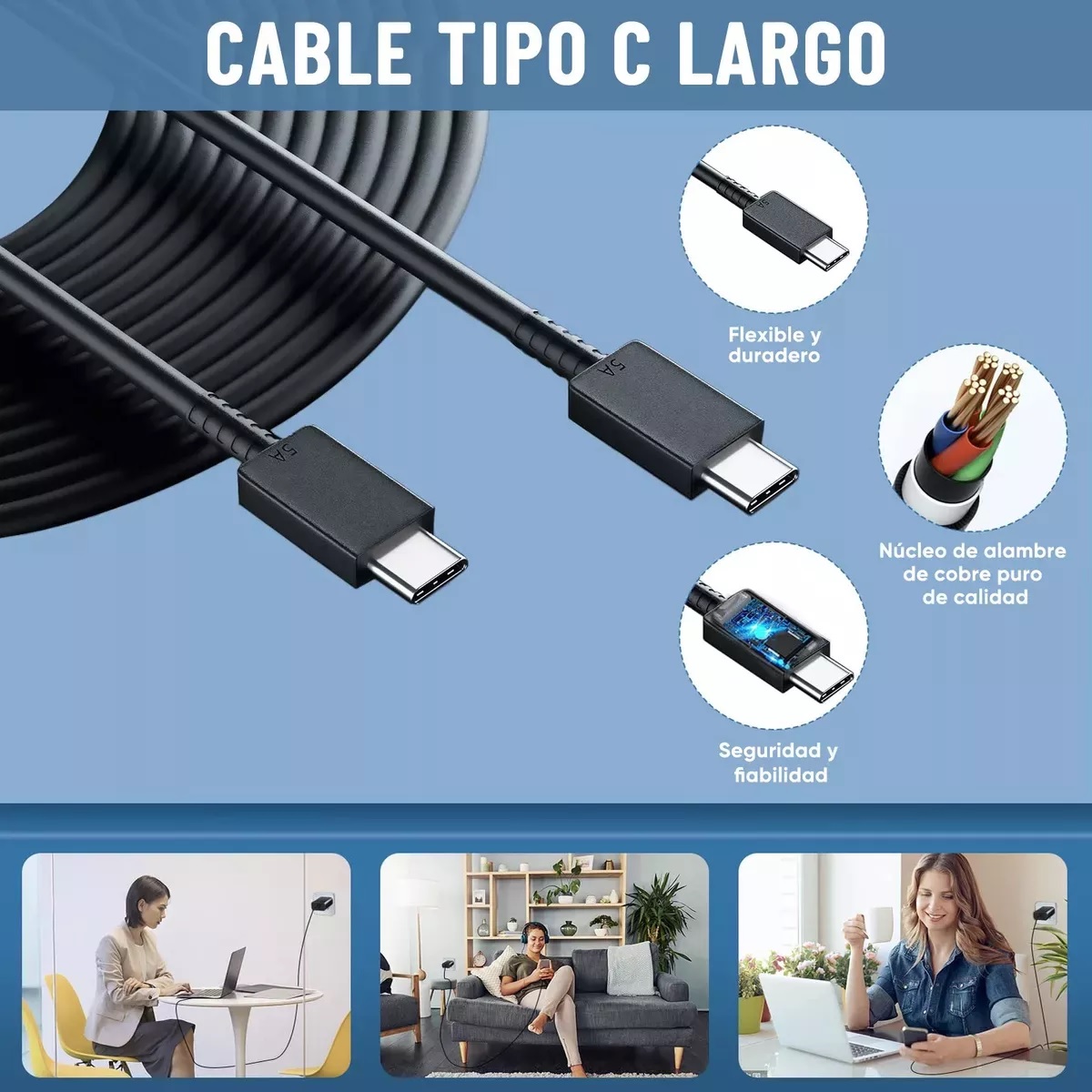 Cargador Rápido Tipo C 25W Negro con Cable Compatible con Samsung