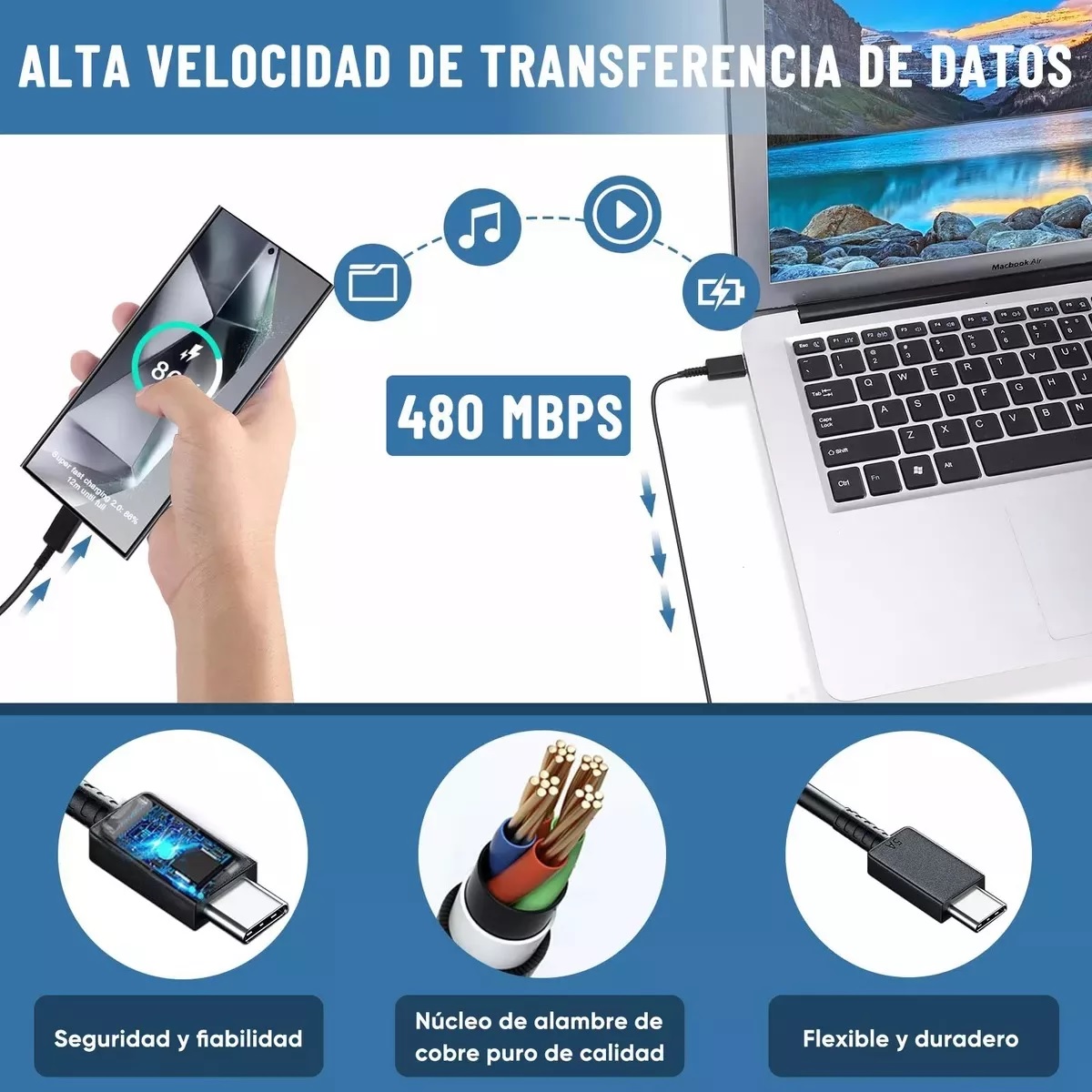 Cargador Rápido Tipo C 25W Negro con Cable Compatible con Samsung