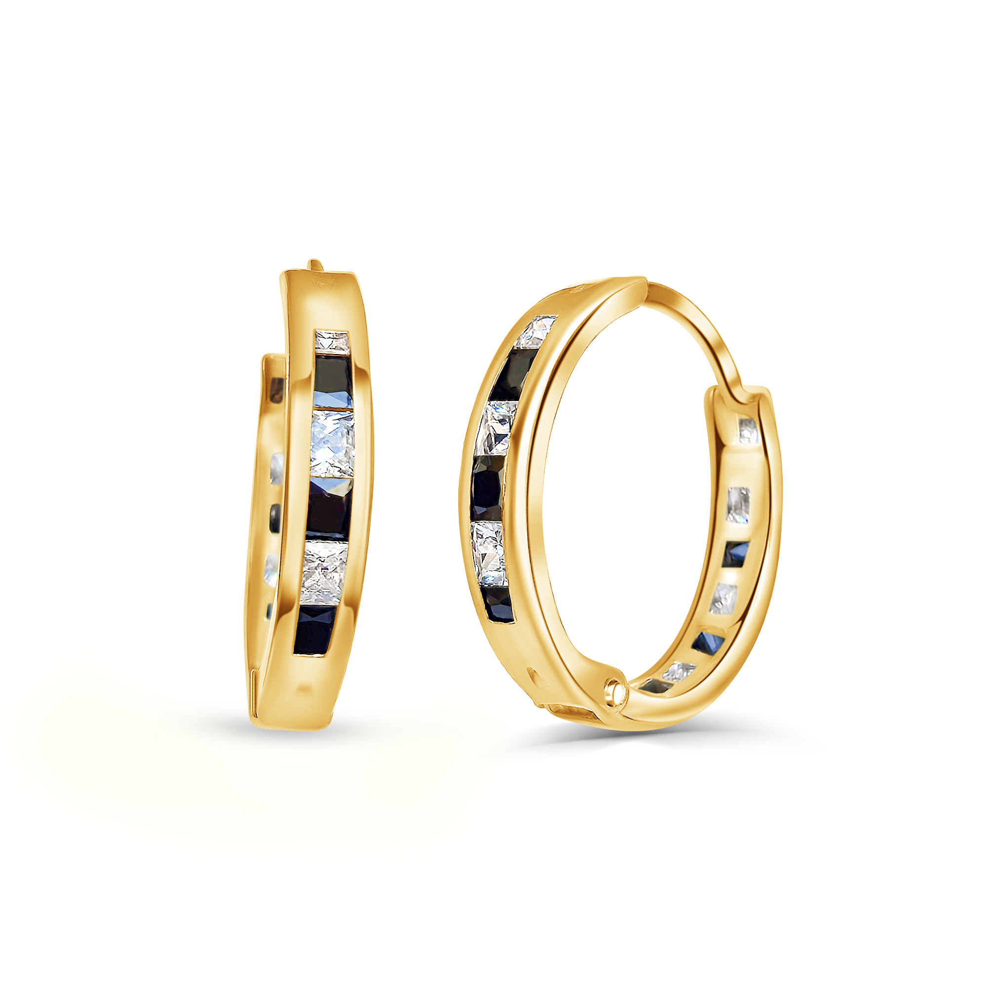 ARRACADAS MUJER ORO AMARILLO 10 KILATES CIRCONIA BLANCO Y NEGRO