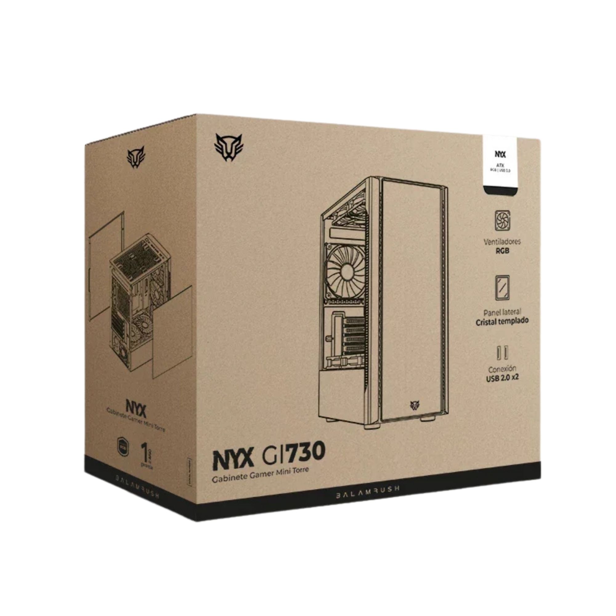 Gabinete Gamer Balam Rush Nyx GI730, Micro-ATX, Cristal Templado, incluye 3 Ventiladores RGB, sin Fuente, Negro