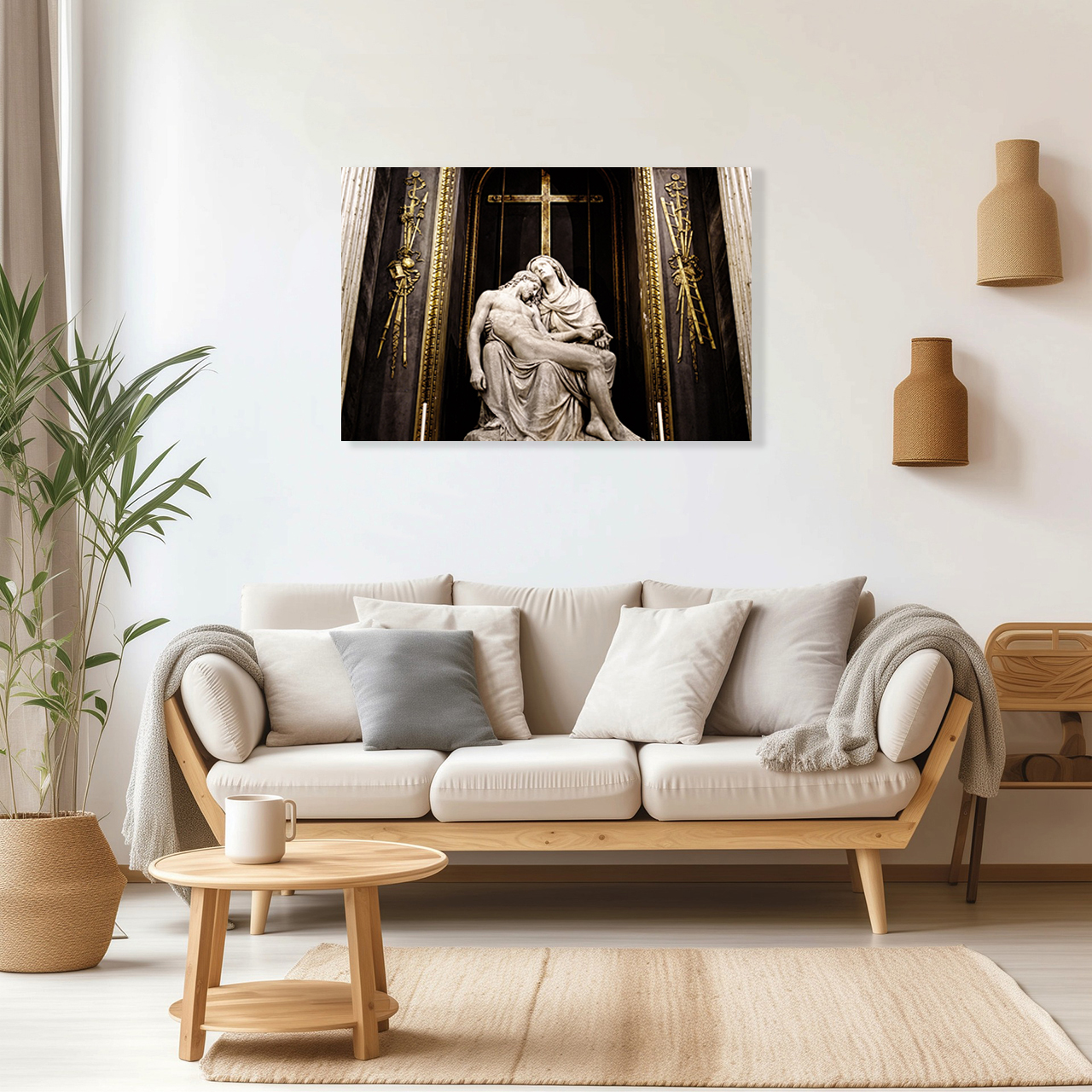 Cuadro Decorativo Religioso Jesús Estatua María 135 X 90