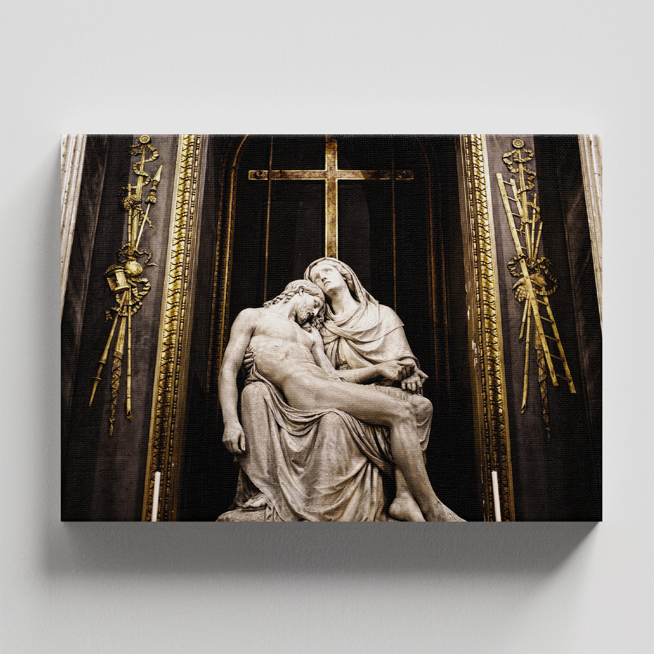 Cuadro Decorativo Religioso Jesús Estatua María 135 X 90