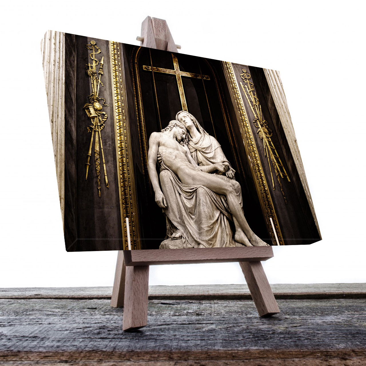 Cuadro Decorativo Religioso Jesús Estatua María 135 X 90