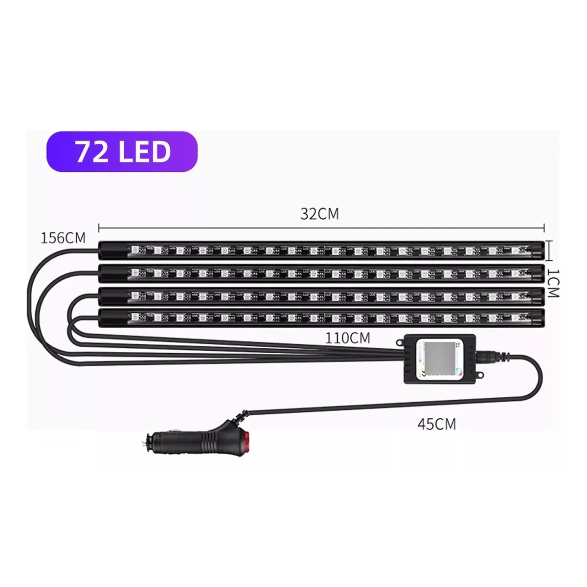 Tiras 72 Luces Led Para Auto Barra De Luz Rgb Interior App