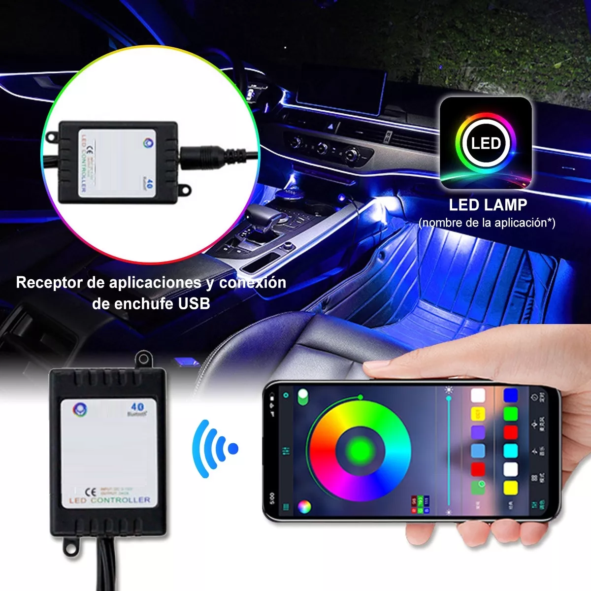 Tiras 72 Luces Led Para Auto Barra De Luz Rgb Interior App