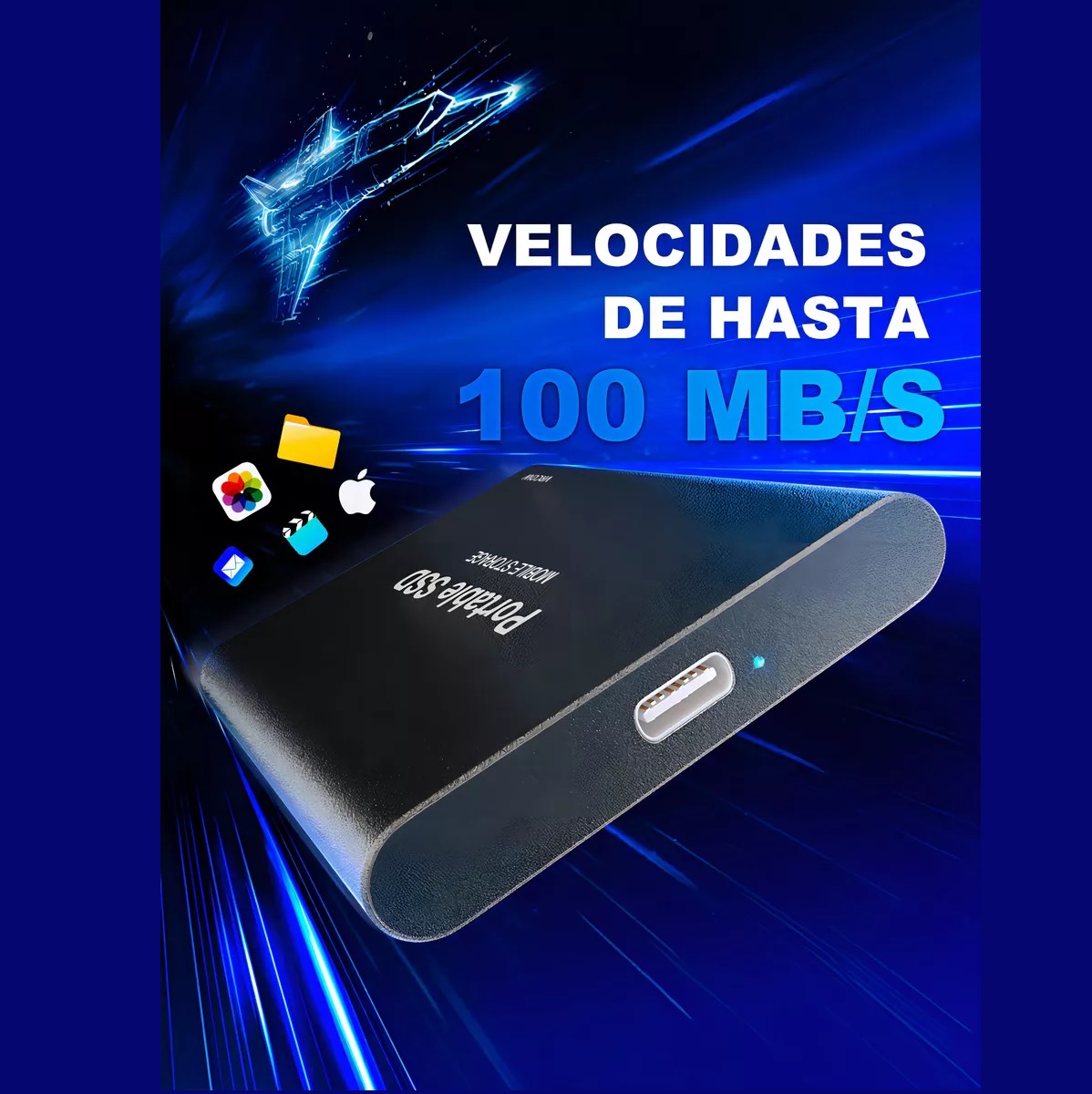 Externo Disco Duro Ssd 2tb Vrcow 2000gb Sólido Mini Portátil Negro