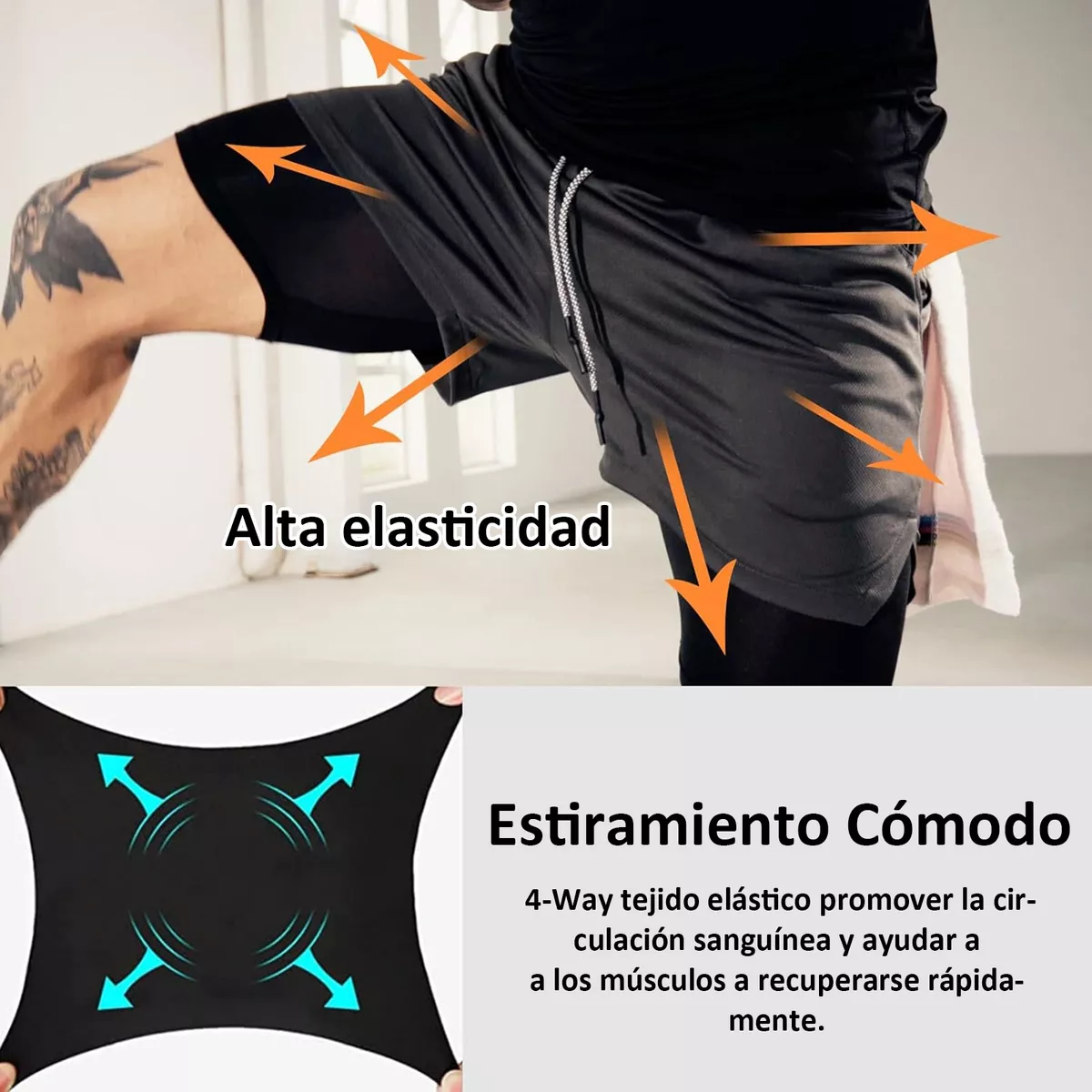 Short Con Licra Deportiva 2 En 1 Hombre Gimnasio 3pcs Negro Azul Gris XXXL