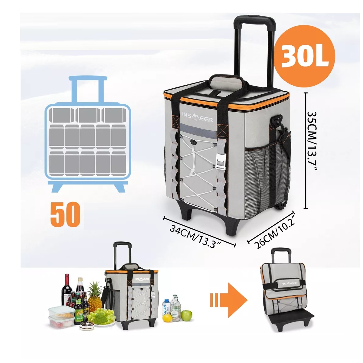 Hielera Con Ruedas Playa 45 Latas Bolsa Térmica Portatil