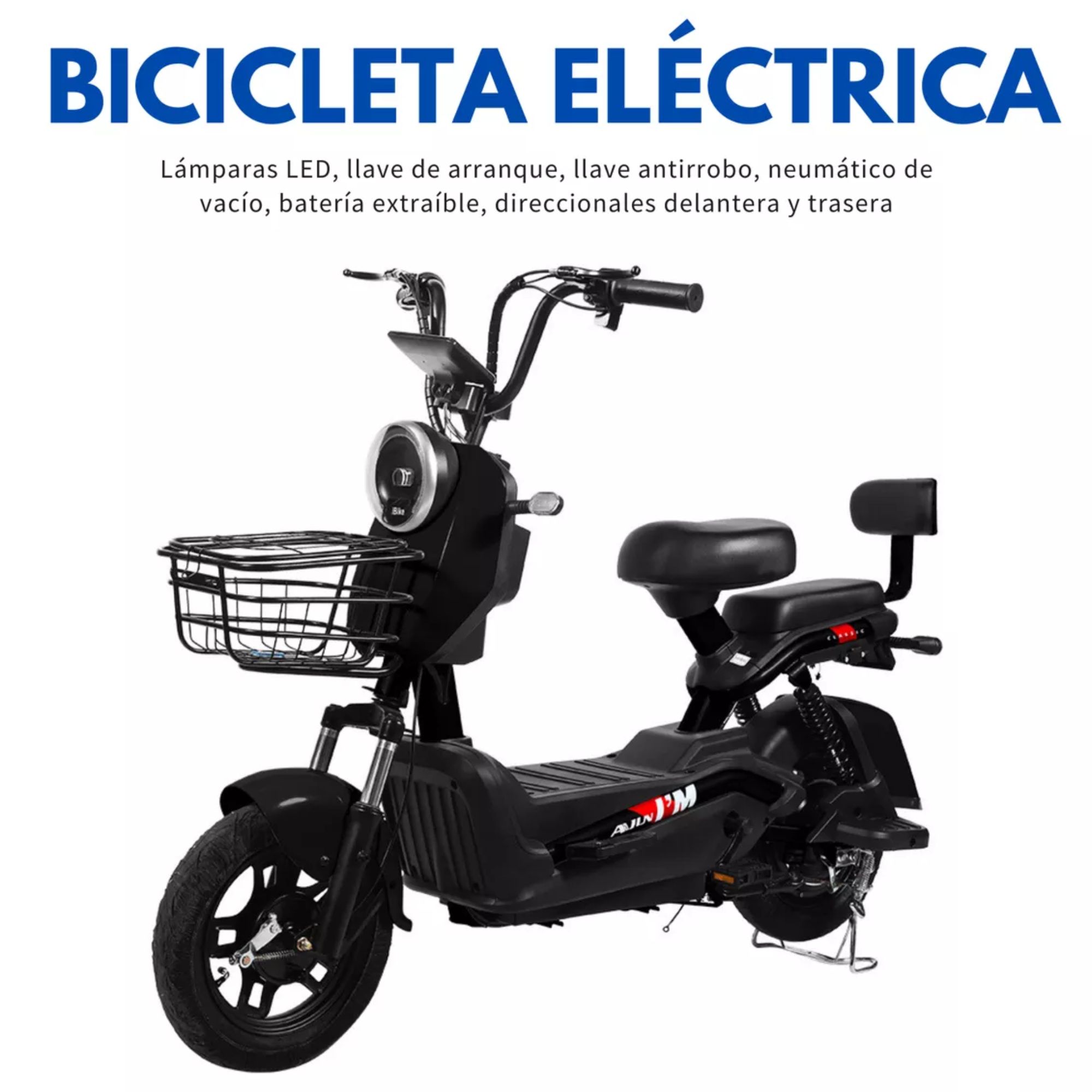 Moto Bicicleta Electrica 500w 30km/h Recargable 2 Asientos Color Negro