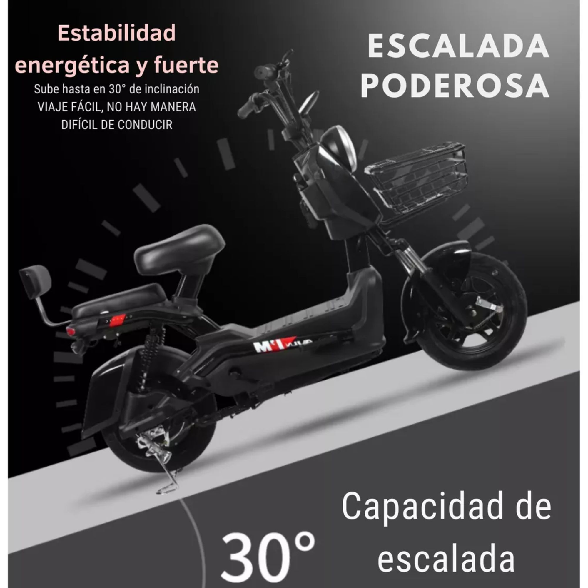 Moto Bicicleta Electrica 500w 30km/h Recargable 2 Asientos Color Negro