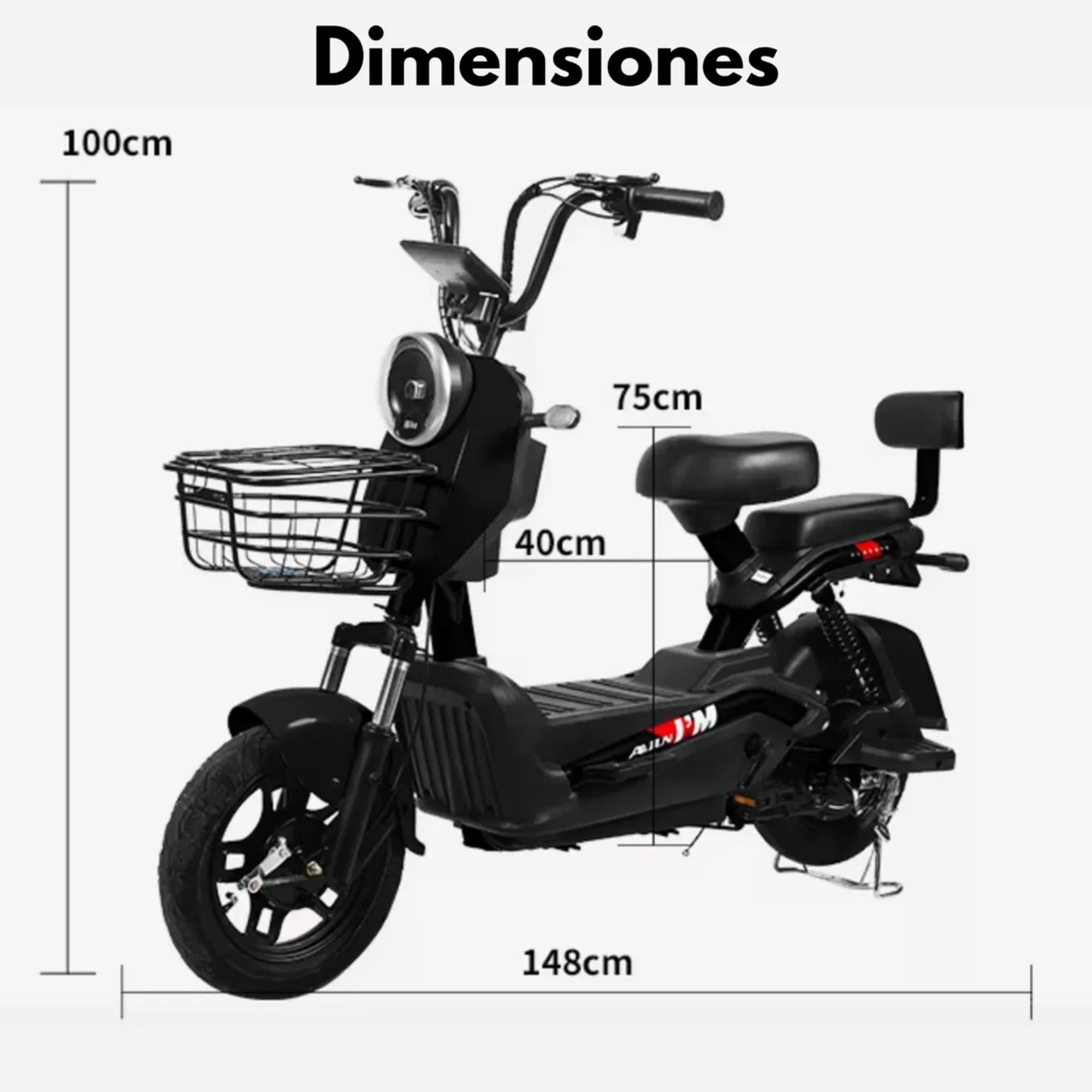 Moto Bicicleta Electrica 500w 30km/h Recargable 2 Asientos Color Negro