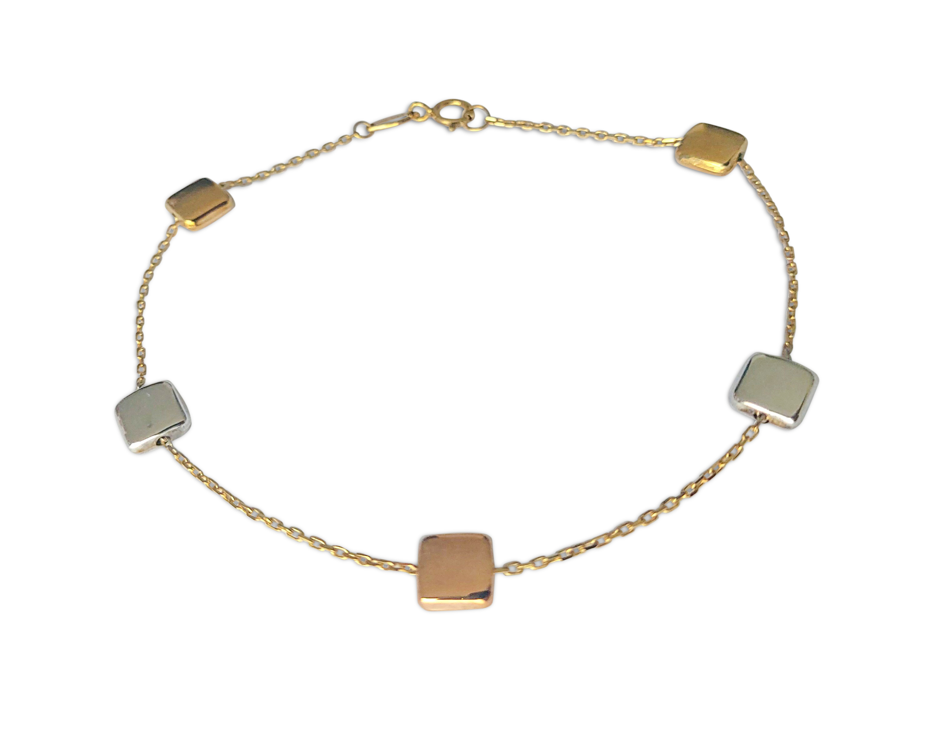 Pulsera mujer Oro de 10 Kilates 3 Tonos, Cuadrados