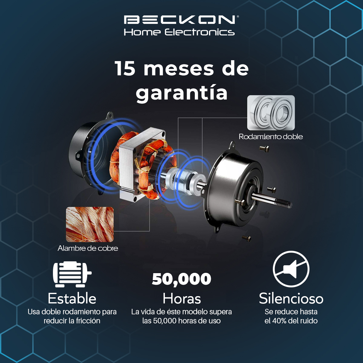 Ventilador de techo Moderno de 42” - 1.09m silencioso de 6 velocidades, Color café 3 aspas de acabado tipo madera con control remoto