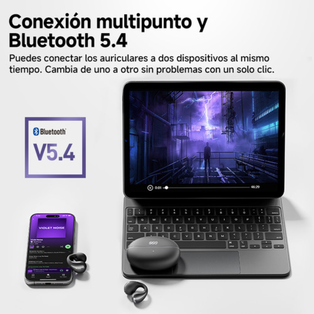 Audífonos Con Clip Para La Oreja V5.4 Lila