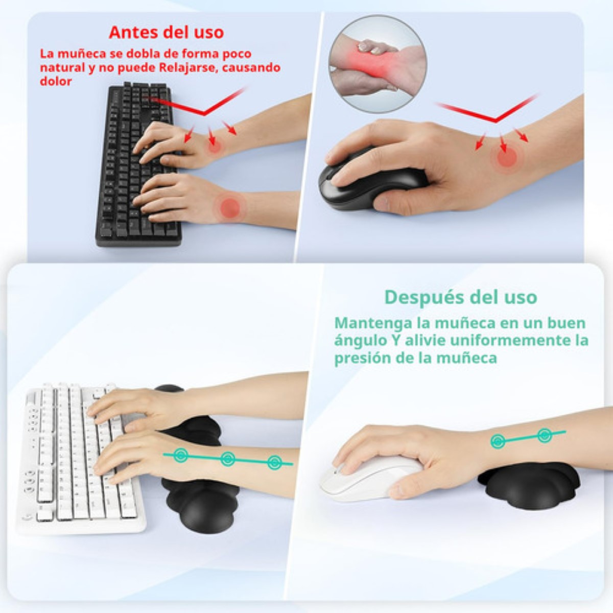 Mouse Pad Ergonómico Set Para Juego De Para Ratón Y Teclado NEGRO