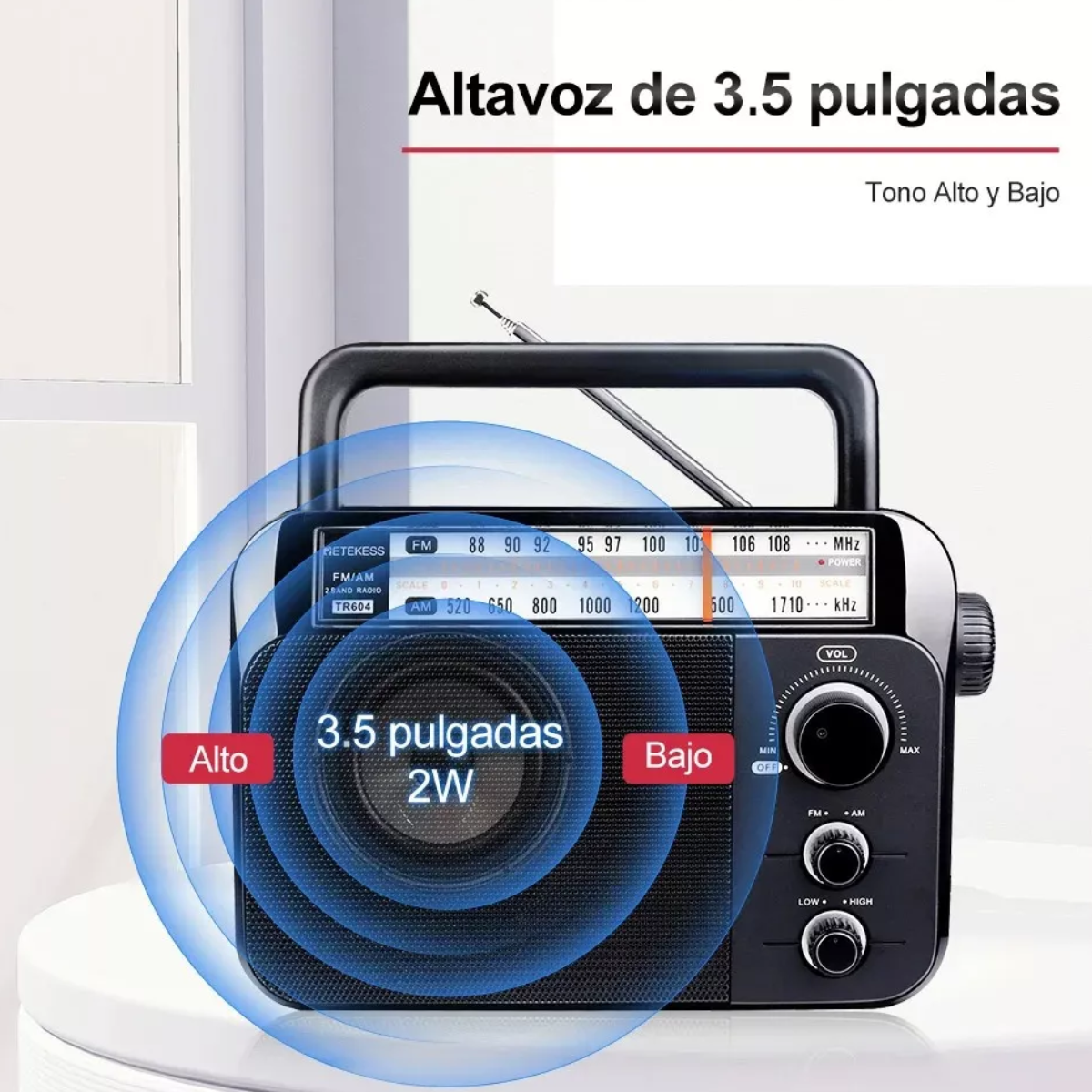 Radio Am Fm Portátil Para Mayores Con Esfera Y Pomo Grande