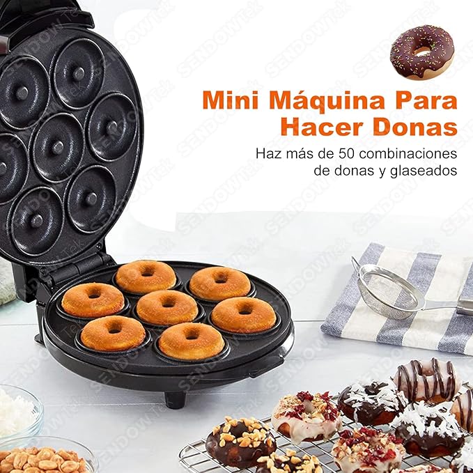 Mini máquina de hacer donas con superficie antiadherente, 7 donas