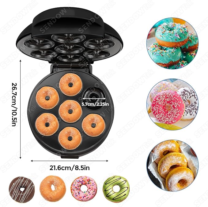 Mini máquina de hacer donas con superficie antiadherente, 7 donas