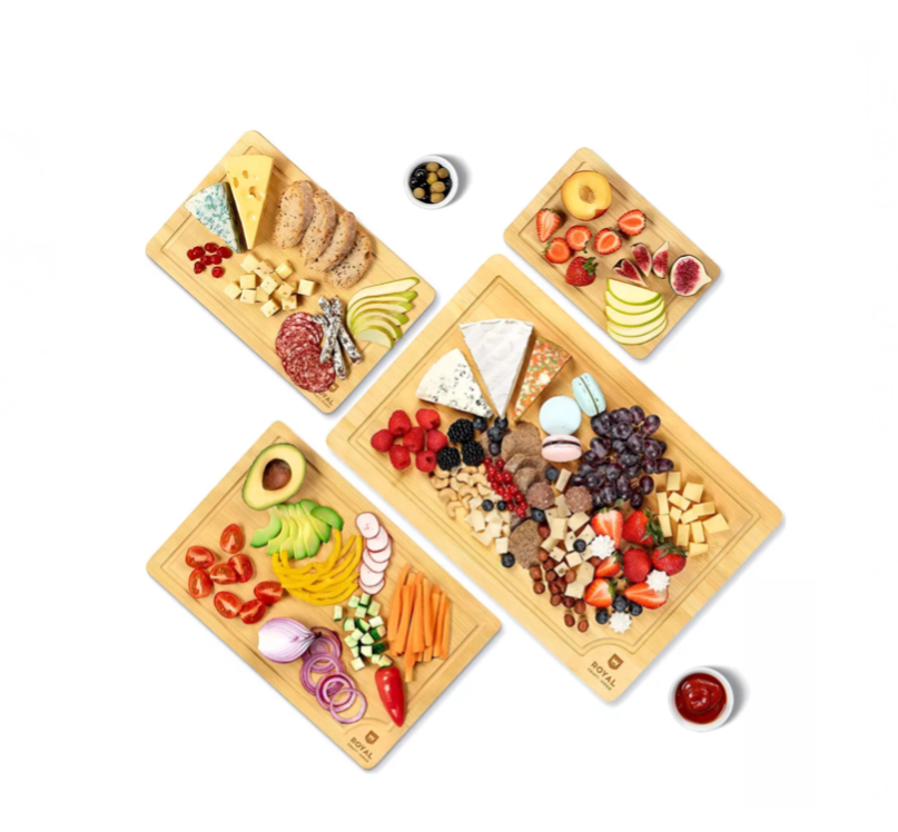 Juego De 4 Tablas Para Picar De Bambu Con 2 Cuchillos Chef Color Madera Natural