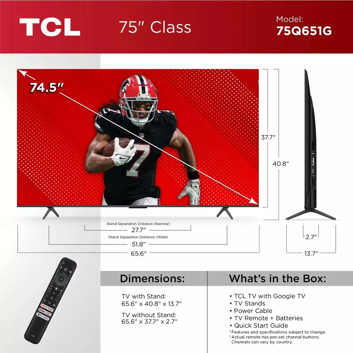 Pantalla Tcl 75 Qled Q6 4k Uhd Hdr Google Tv Modelo 2024