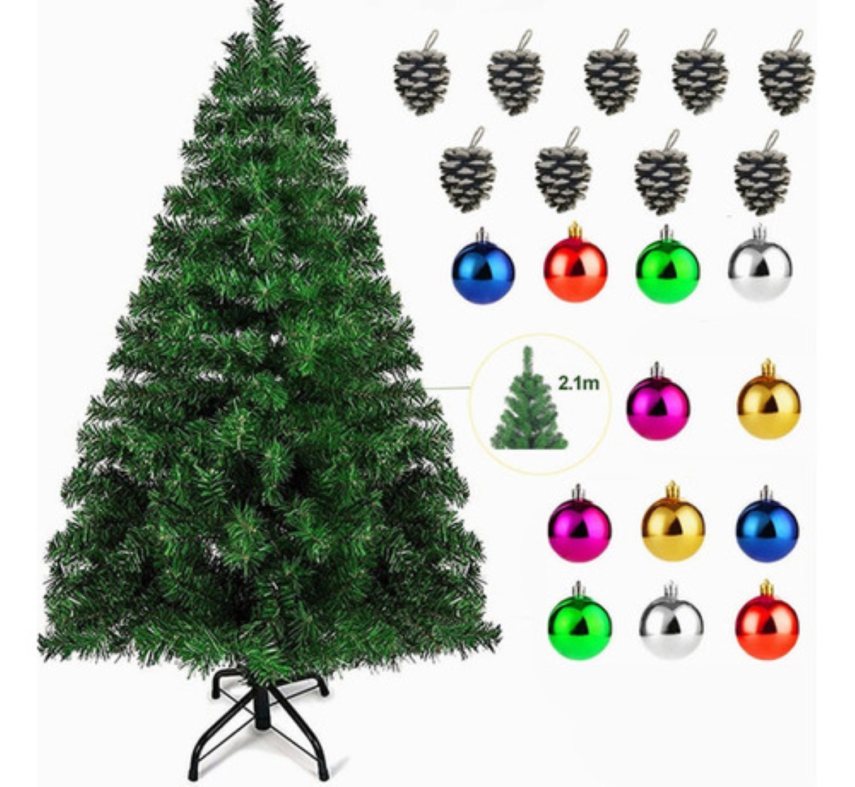 Árbol Navidad Artificial 2.1 M Verde Pino Más Ramas verde