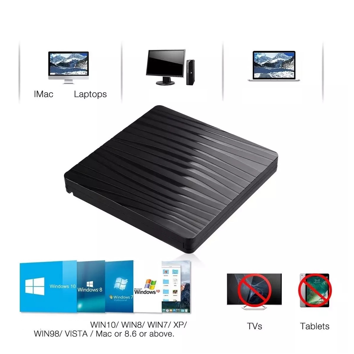 Lectora Dvd Y Cd Externo Quemador Discos Usb3.0 Grabadora