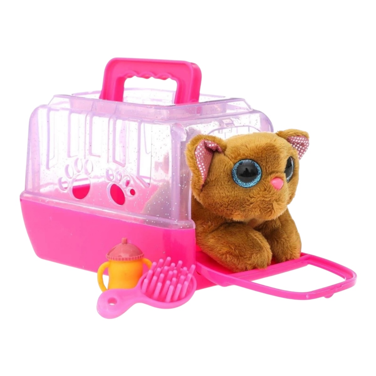 Gato Peluche Mascota Con Jaula